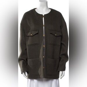Celine Olive Wool Pea Coat with Gold Buttons